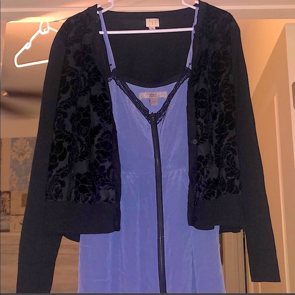 Vintage Forever 21 front zipper mini slip dress, black lace hem - Picture 7 of 11